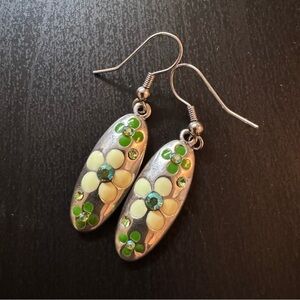 Floral Silver and Green Earrings